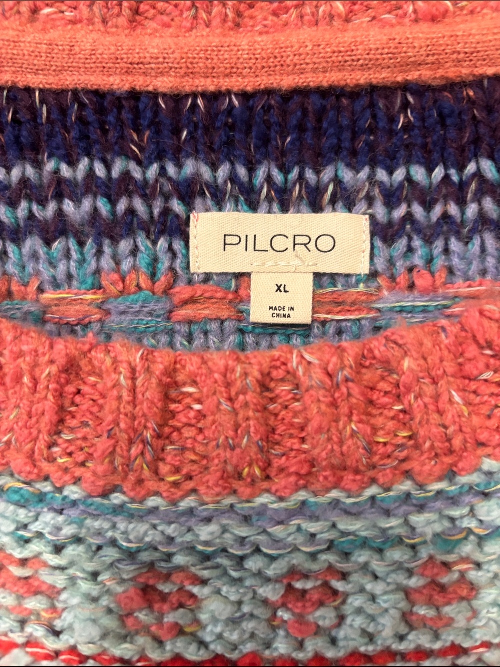 Pilcro Multicolor Geometric Knit Sweater with Coral Sleeves - Picture 5 of 12